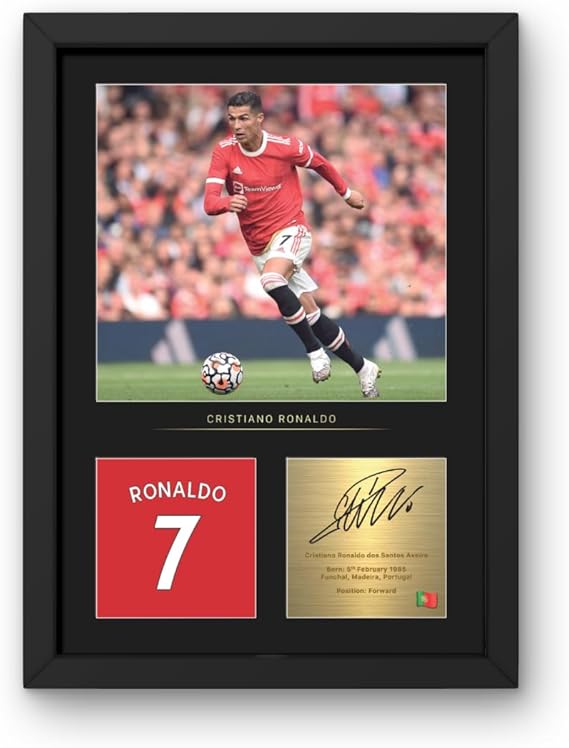 Win FC Cristiano Ronaldo توقيع عرض صور مؤطر A4 - توقيع رقمي مستنسخ - هدية لعشاق يونايتد