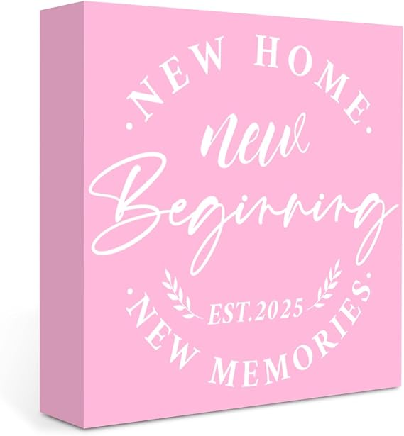 New Home Decor - Housewarming Gifts New Home - Best Housewarming Gifts 2025 - Housewarming Decorations Wood Sign Home Sweet Home Sign Shelf Desk Wooden Box Farmhouse Living Room Decor - Pink