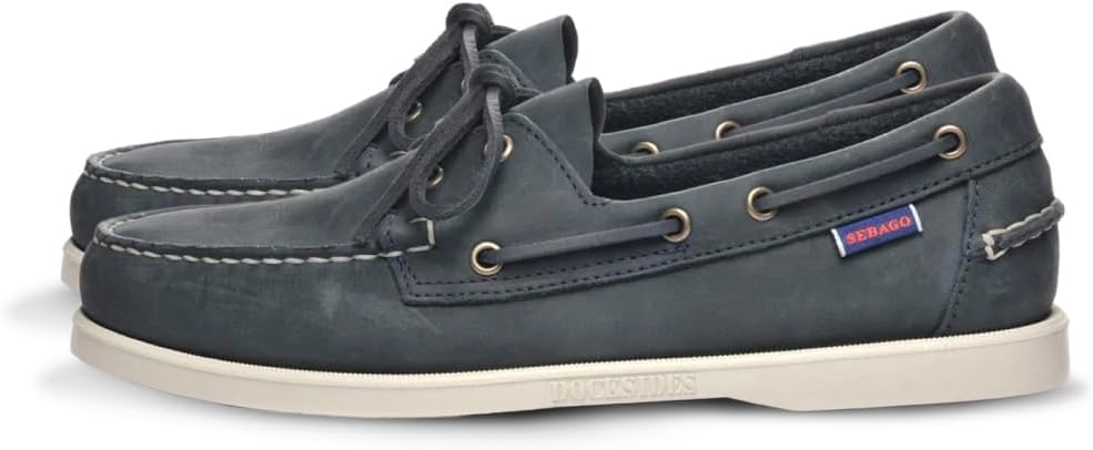 Sebago Portland Crazy H Boat Shoes - Patterned & Distressed Waxed Leather Mocassins with Leather Sock Lining and Non-Marking, Non-Slip Rubber Outsoles