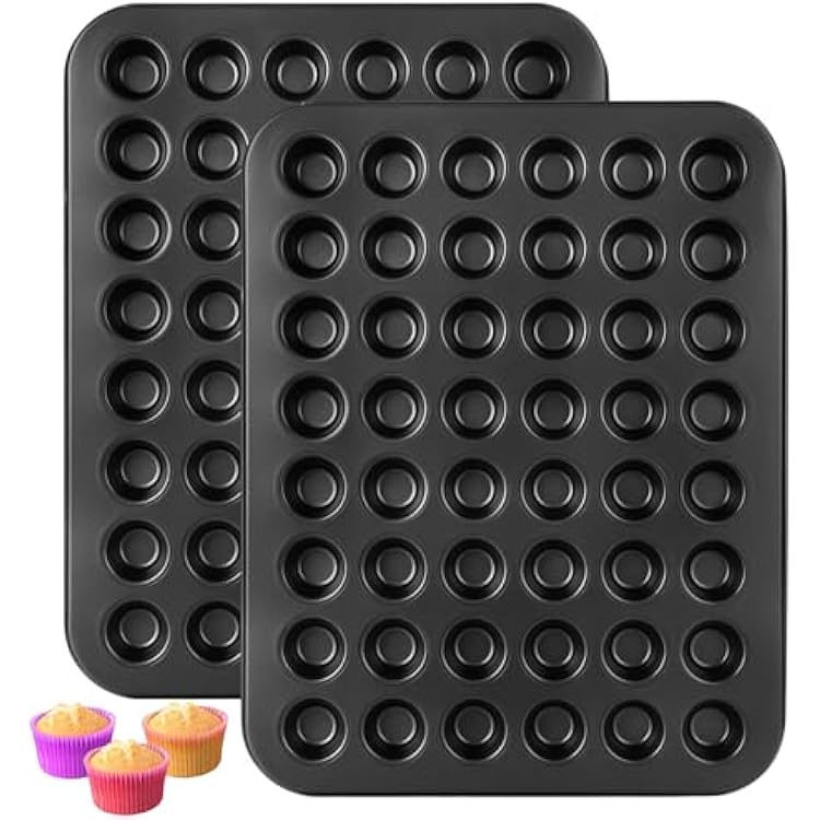 2 Pack Mini Muffin Pan 48 Cup, Mini Cupcake Pans for Baking, Nonstick Small Muffin Tin, Small Cupcake Pan, Dishwasher Oven Safe - Black