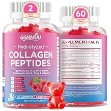 2 Pack Collagen Peptide Gummies for Women & Men, Collagen Protein Type I,II,III,V,X with Biotin Vitamin C, D, Hydrolyzed Collagen Supplement for Skin, Hair, Nails, Raspberry Flavor, 120 Count