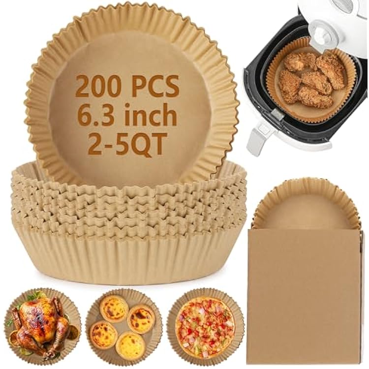200Pcs Air Fryer Disposable Paper Liner, Round Non-Stick Air Fryer Liners Parchment Paper for Baking Roasting Microwave Oven 6.3 inch