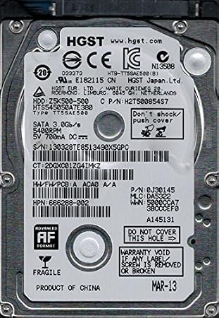 Hgst Hts545050a7e380 Mlc: Da5322 P/n: 0j30145 500gb