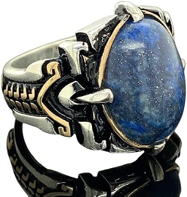 Lapis Lazuli Ring, Turksh Handmade Lapis Ring, Blue Lapis Lazuli Signet Mens Ring, Ottoman Style Ring, 925k Sterling Silver Ring