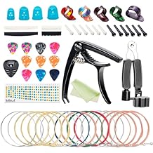 Acoustic Guitar Accessories Kit Guitar Strings Replacement Changing Tool Include Strings, Metal Capo, Picks, Picks Holder, String Winder, Pins, Nuts Saddles for Music Players Beginners,58 Pcs