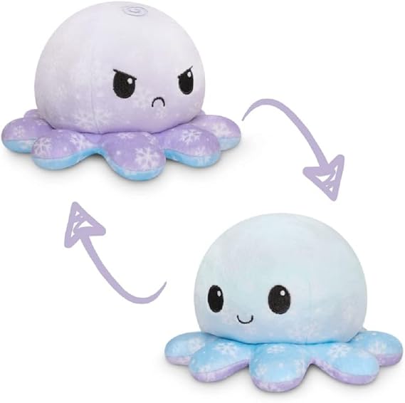 TeeTurtle - Octopus Plushie الأصلي القابل للعكس - Happy + Angry Snowflakes - Cute Sensory Fidget Stuffed Animals التي تظهر مزاجك - 4 بوصة ، عدد واحد