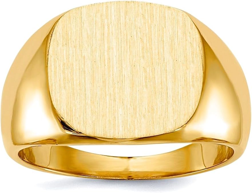 JewelryWeb 14k Yellow Gold Solid Back Mens Signet Ring Size 10 Ring for Men