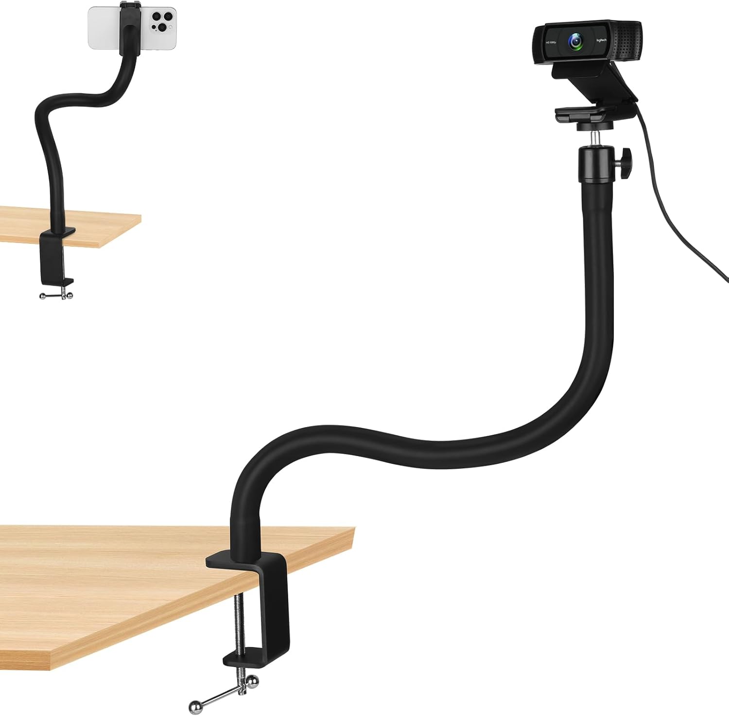 Mippko 50cm Gooseneck Arm Webcam Stand for Logitech Webcam C920 / C920S / C920x / C922 / C922x / C925e / C930 / C930e / C615 / C960 / BRIO 4K / NexiGo N6 iPhone/ Ring light