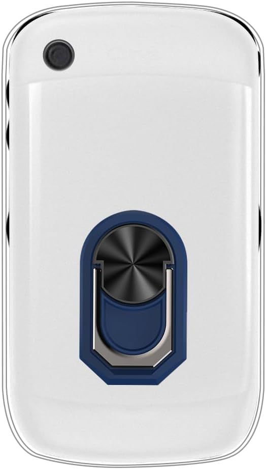Flexible Case  Ring Holder Compatible with BlackBerry 8520 Curve Phone Shockproof Cover & Magnetic Mecha Style Finger Grip Kickstand WhiteBlueRing