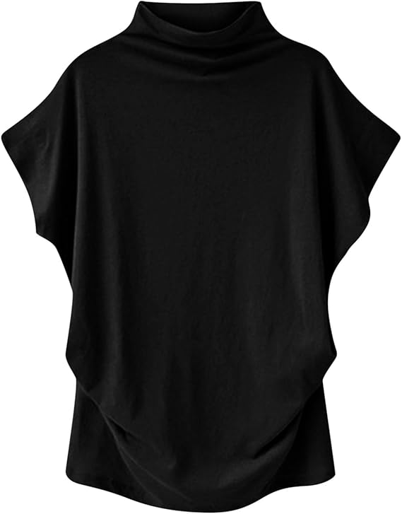 Lastesso Womens Work Shirts Casual Size Batwing Sleeve Turtleneck Tops Loose Business Casual Tee Short Soft Pullover Blouse