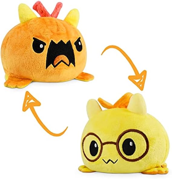 TeeTurtle - تنين Plushie الأصلي القابل للعكس - برتقالي + أصفر مع نظارات - أداة حسية لطيفة محشوة الحيوانات التي تظهر مزاجك