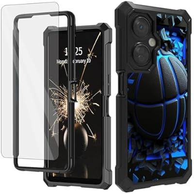 حافظة لـ OnePlus Nord N30 5G مع واقي شاشة من الزجاج المقسى، غطاء مصد متين واقي من الصدمات لكامل الجسم، حافظة هاتف متينة مقاومة للصدمات لـ Nord N30 5G، كرة سلة