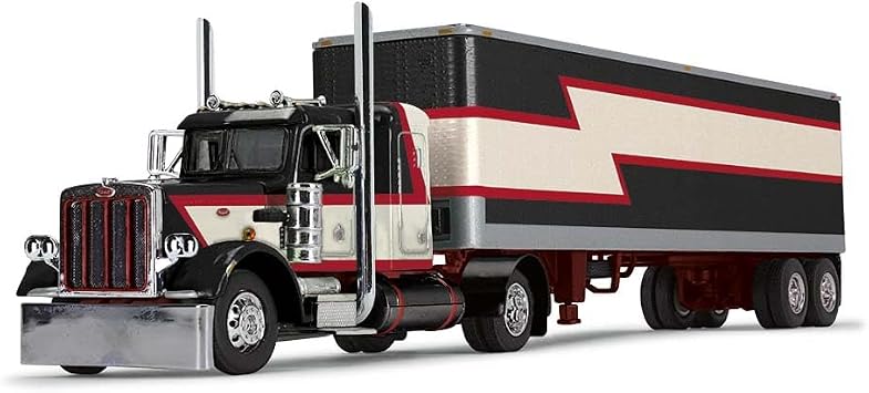 DCP بواسطة First Black / Cream / Red 1/64 Scale Peterbilt 359 مع 36 "Flat Top Sleeper & 40' Vintage Trailer