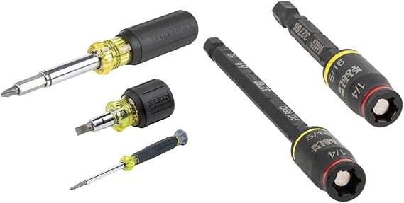 أدوات Klein Tools 80045 مفك البراغي ومجموعة أدوات Nut Driver ، تتضمن مغناطيسي 11 في 1 و 32768 Impact Driver و 3 في 1 Impact Flip Socket و 1/4 Nut Driver و 5/16 Nut Driver
