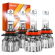 مجموعة مصابيح SEALIGHT 9005 H11، مصابيح LED 9005/HB3 H11/H9/H8 800% 92000LM فائقة السطوع 6500K مصابيح ضباب بيضاء باردة وأضواء للطرق الوعرة، 5 دقائق من التوصيل والتشغيل، عبوة من 4 قطع