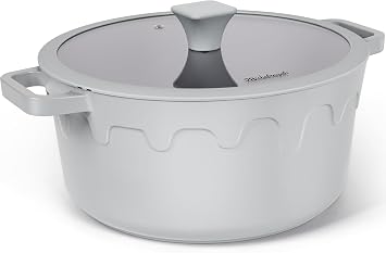 MICHELANGELO 8 Quart Stock Pot with Lid, PTFE-Free Titanium Ceramic Nonstick Soup Pot, Large Induction Pot for Pasta & Stew, Non-Toxic Stockpot with Silicone Handle Covers & Pot Holder, Grey