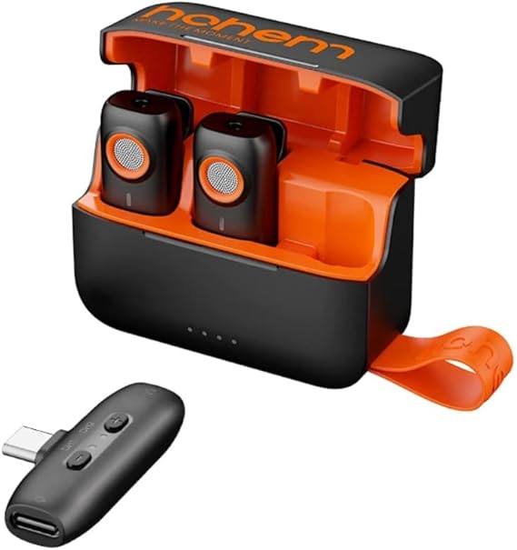 hohem MIC-01 اللاسلكية Lavalier طية صدر السترة ميكروفون لمنفذ نوع C، مع إلغاء الضوضاء DSP، التحكم عن بعد، فتحة بطاقة TF،20 H تشغيل الوقت الميكروفونات اللاسلكية للبث المباشر، مقابلة، تصوير الفيديو
