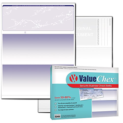 VersaCheck ValueChex - 55 شيكًا فارغًا لقسائم الأعمال - Blue Prestige - 55 ورقة نموذج رقم 1000 - تحقق من الأعلى