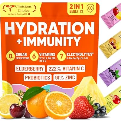 Venture Pal 2-in-1 Hydration  Immune Electrolytes Powder Packets with 7 Electrolytes & 6 Vitamins, Elderberry, Turmeric, Echinacea | Liquid Daily IV Drink Mix | Sugar Free | Keto Friendly, 16 Sticks