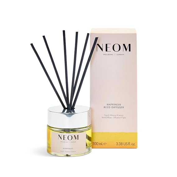 NEOM Happiness Reed Diffuser, 3.38fl oz | Uplifting Scent | Neroli, Mimosa & Lemon Essential Oil Blends| 100% Natural Fragrance | Scent to Make You Happy...