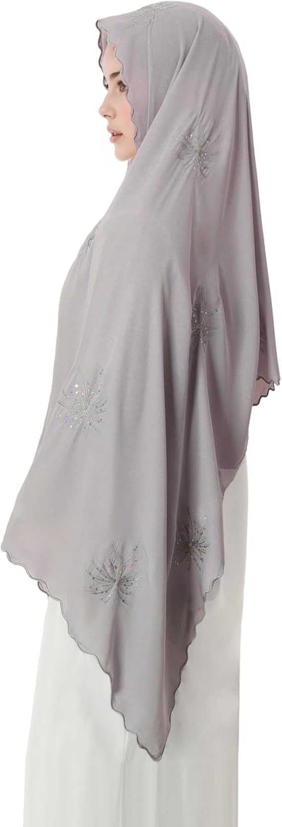 khalat Prayer Hijab for Women Muslim Wavy Edge Floral Embroidery with Sequins Scarfs Smooth Multiple Colors Hijab