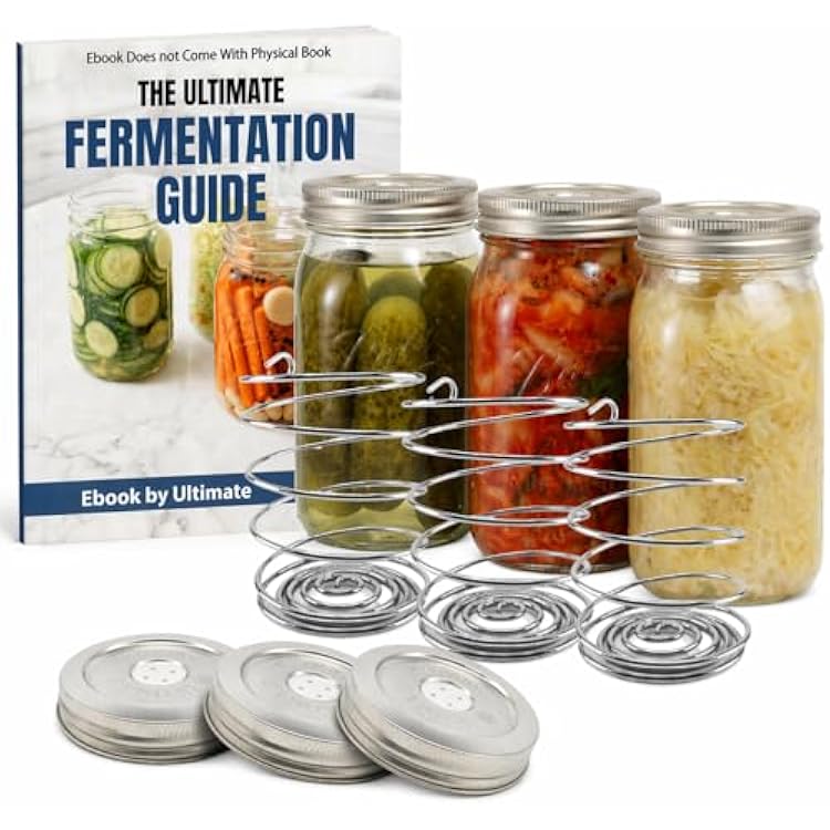Ultimate Fermentation Kit to Make Perfect Pickles, Sauerkraut, Kimchi & Probiotic-Rich Vegetables, Easy Pickling Kit for Wide Mouth Mason Jars with Venting Lids & Fermenting Springs  Free Guide