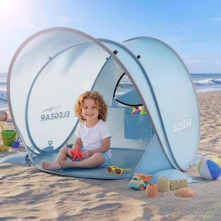 Elegear Pop Up Baby Beach Tent with Mini Canopy, CumbreXTM UPF 50 UV Protection Baby Tent Sun Shelter, 1S Setup Portable Baby Beach Essentials Shade for Infant Toddler Outdoor Indoor Play - Blue