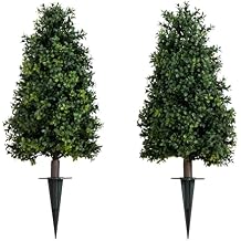 Nearly Natural 2.5ft Artificial Boxwood Topiary Plants 2-Pack with UV Resistant Ground Stakes for Indoor Outdoor Home Decor and Garden Decoration