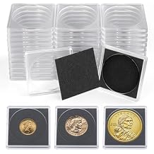 COMNICO 100 Pcs Coin Collection Cases with 8-Size Adjustable Gasket Acrylic Coin Holder with Sponges Silver Dollar Protection Cases Round Dollar Collecting Supplies for Collectors