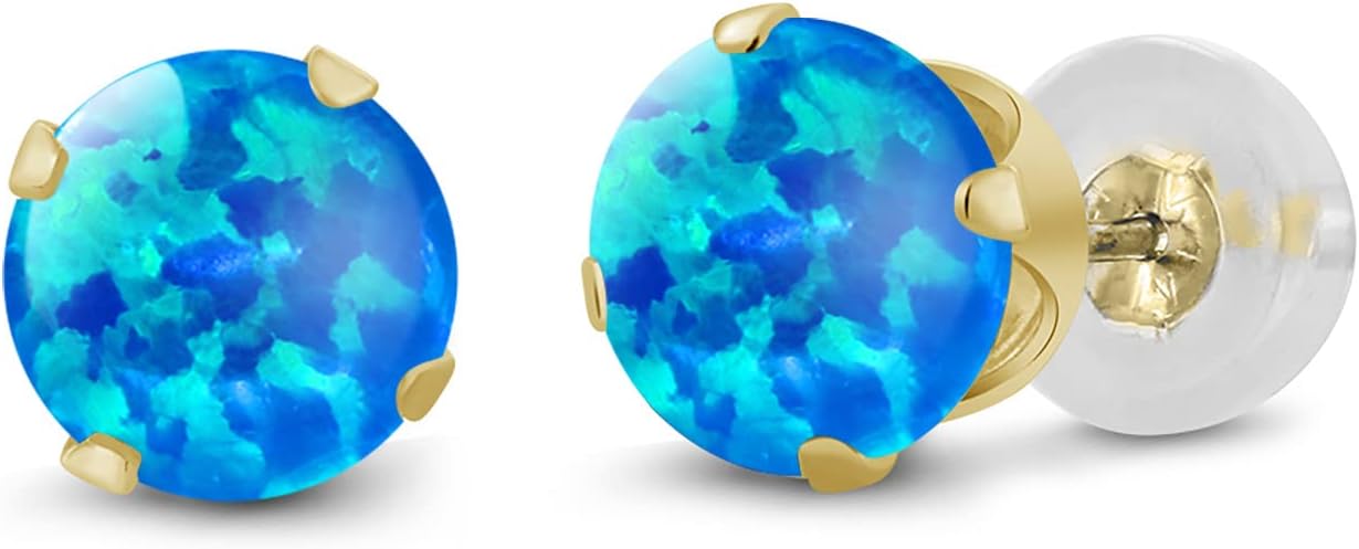 Gem Stone King 14K Gold Gemstone Birthstone Stud Earrings For Women Men | 4MM Round Cut | Solitaire Gold Studs with Secure Backs | Fine Jewelry for Her Him Mom Dad Wife