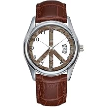 Men Watch Casual Waterproof Quartz Watches Clock Date Classic Business Brown Leather Christmas Wristwatch Brown Camo Peace Sign Wrist Watch