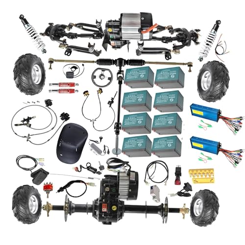 4WD Go Kart Axle Assembly Kit with 48V 1000W Brushless Differential Motor, Rear Axle, Front Drive Shaft,Suspension Shock, Brakes, 14570-6 Wheels & Seat for ATV Quad Drift Trike Golf Cart 40