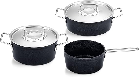 Fissler 156-114-03-000 Pot Set, Coating Pot, Adamant, 3-Piece Set, A, Stew Pot, 7.9 inches (20 cm), Casserole, 9.4 inches (24 cm), Saucepan, 7.1 inches (18 cm), Stainless Steel Lid, Gas Fire/Induction