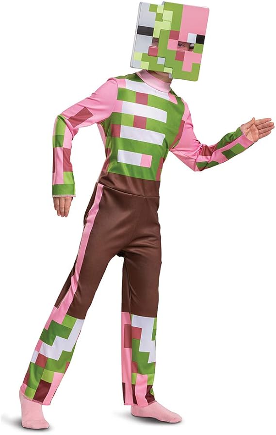 زي تنكر ماين كرافت زي زومبي بيجمان للأطفال، أزياء الهالوين ماين كرافت، مقاس كلاسيكي كبير (10-12)