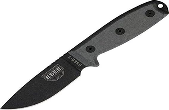 ESEE -3 Plain Edge Modified Pommel Black Blades with Micarta Handles and Black Sheath