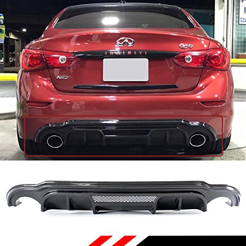 Fits for 2014-2017 Infiniti Q50 LH Style Glossy Carbon Fiber Rear Bumper Diffuser