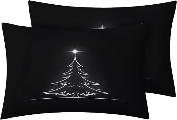 Minimalist Christmas Tree Pillow Cases King Size Set of 2, Black and White Xmas Holiday Pillowcase for Bedroom Decor & Gift, Reversible Printed Decorative Bed Pillow Covers with Hidden Zipper