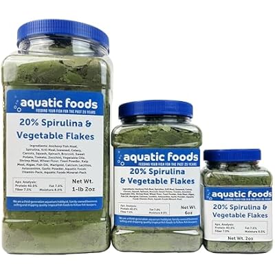 Premium Spirulina & Vegetable Flakes with 20% Spirulina for African Cichlids, Angle Fish, All Tropical Fish Also Pellet Mix, Wafer Mix Included...2oz