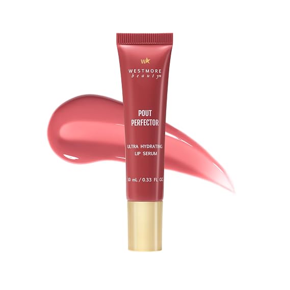 Westmore Beauty Pout Perfector Lip Gloss Intensely Hydrating Sheer-Tinted Balm with Hyaluronic Acid & Vitamin E Plumps & Nourishes Dry, Cracked Lips for a High Shine Finish Soft Rose, .33 oz