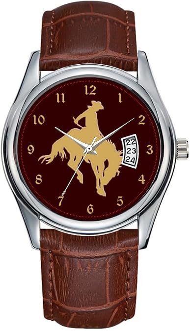 Men Watch Casual Waterproof Quartz Watches Clock Date Classic Business Brown Leather Christmas Wristwatch Gold Cowboy Bucking Horse Watch