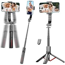 Phone Gimbal Stabilizer for Phone, Selfie Stick & Tripod with Remote Control | One-Touch Horizontal/Vertical Switch & 360 Rotation | Portable Design