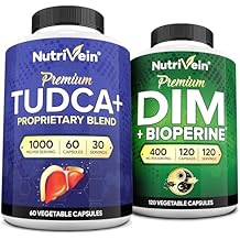 حزمة مكملات Nutrivein Premium TUDCA وDIM: ملحق TUDCA عالي الامتصاص وDIM للتخلص من السموم والتوازن والرفاهية