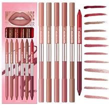 12 Colors Lip Liner Set, Ombre Lipstick & Brown Lip Liner Duo, Rich Cream Glide Texture, Semi-Matte Finish, High Pigmented Pencil, Various Shades to Combo