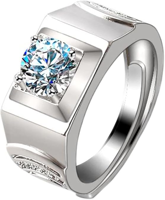 خواتم خطوبة من الذهب الأبيض، 9K/14K/18K للرجال، خاتم زفاف عريض، 4 شوكات مستديرة، 1ct، ألماس من صنع المختبر