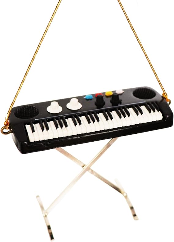 2.76" String Miniature Electric Keyboard Hanging Ornament Mini Musical Instrument Electronic Organ Replica Birthday Gifts Christmas Tree Display Ornament Home Decoration Model (2.76"x2.28")