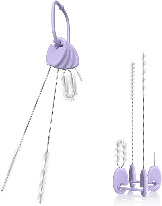 Straw Brush Set, 4 Piece Cleaner Kit with Standable Key Ring for Reusable Straws, Tumblers & Water Bottles Designed for Kids & Adults, Purple