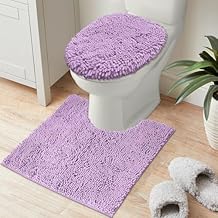 Lavender Bliss Bundle: LuxUrux Plush Toilet Lid Cover and Bath Mat Set - Extra-Soft Microfiber, Machine Washable Luxury for Your Serene Haven