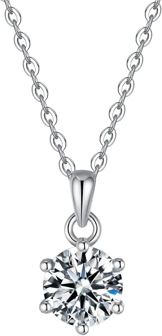 White Gold Necklace Wedding, 9K/14K/18K Necklaces Round Moissanite Pendant 1ct/2ct/3ct