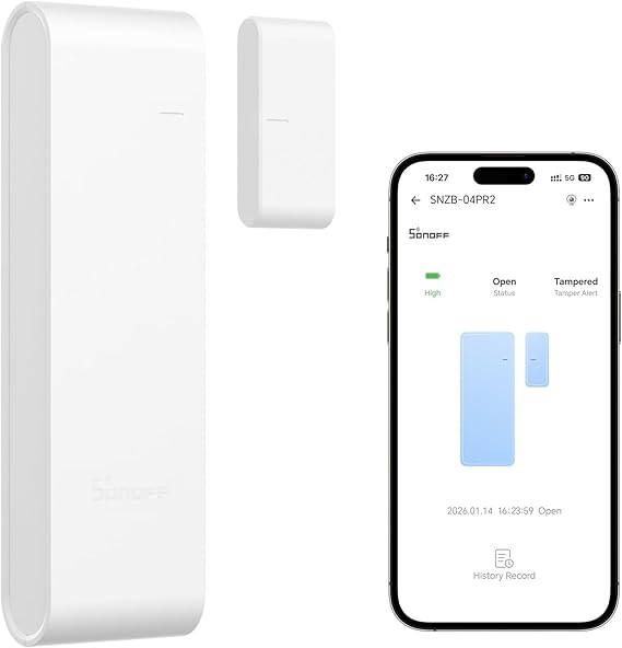 SONOFF SenseGuard DW Gen2 SNZB-04PR2 Zigbee Door Window Contact Sensor, Open/Close Monitoring, Tamper Proof, Phone Alert, Home Security Alarm, Works with Alexa, Home Assistant & SmartThings, 1-Pack