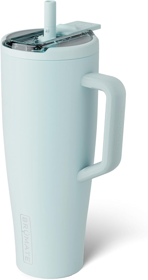 BruMate Era Flip 40oz Tumbler with 100% Leakproof Covered Straw Lid | Hygienic Covered Straw | Insulated Stainless Steel Water Bottle with Handle | Cup Holder Friendly | BPA-Free (Blue Agave)